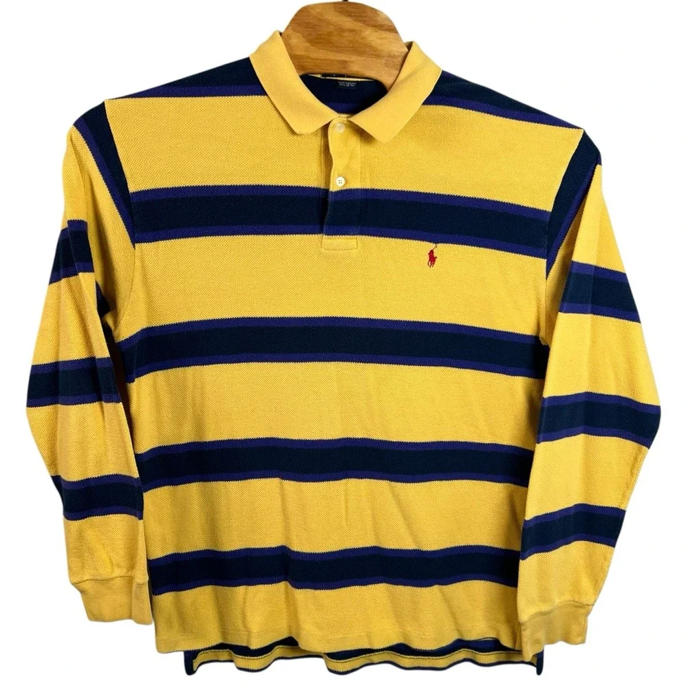 Vintage Polo Ralph Lauren Mens XL Multicolor Striped Rugby Long Sleeve Sweater‎